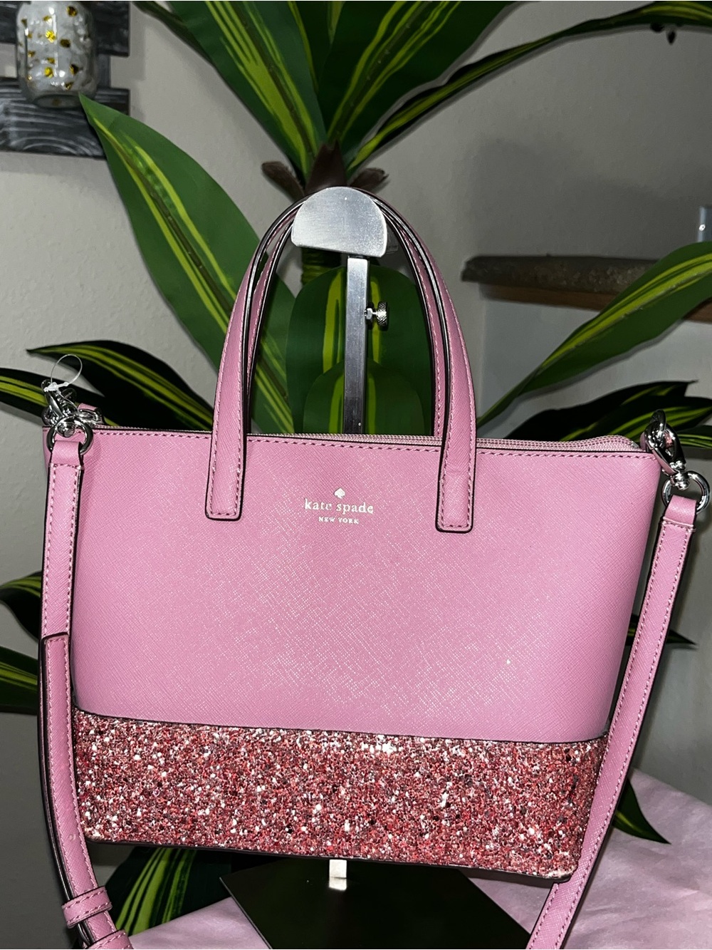 Kate Spade dusty rose glitter tote